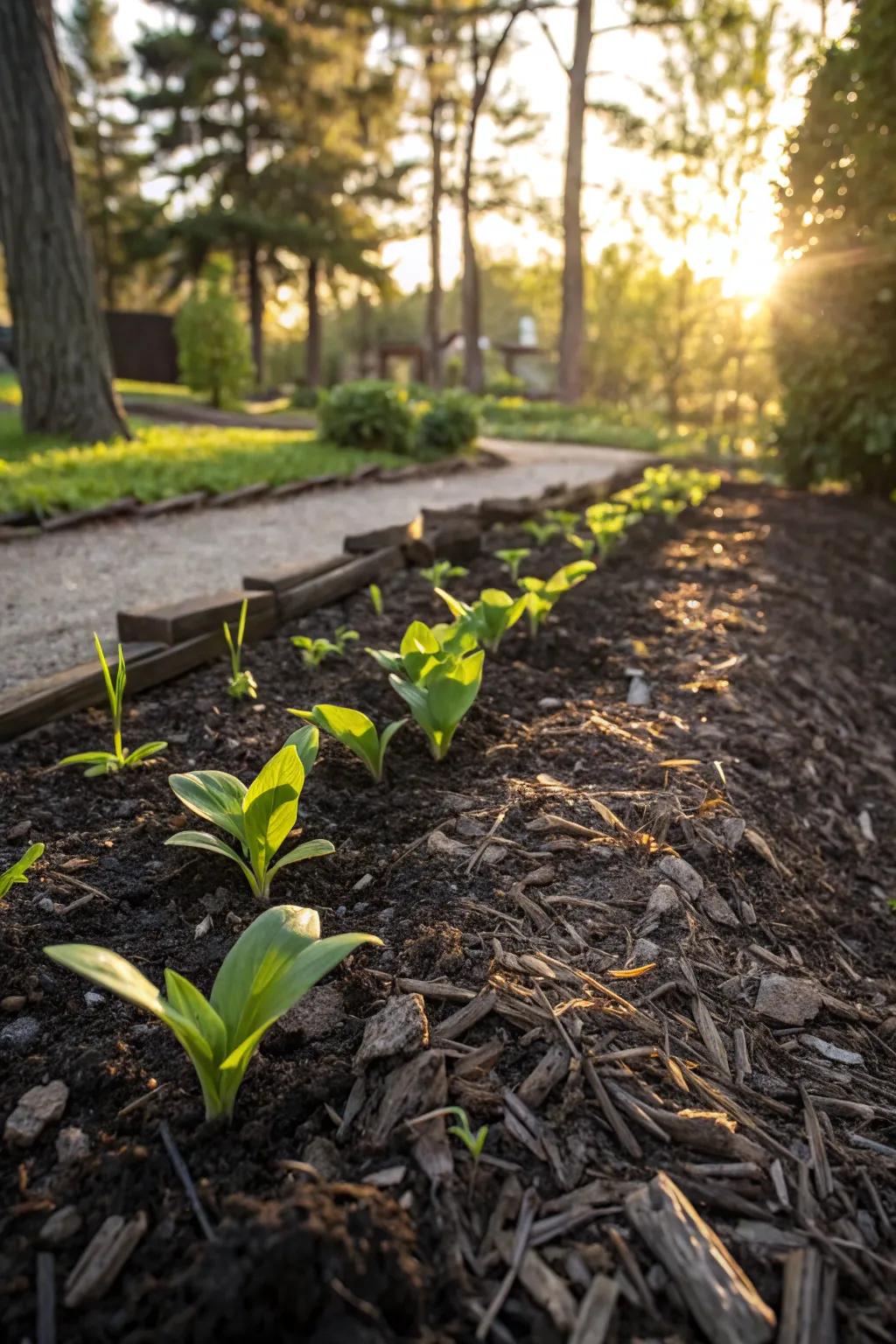 Keeping the soil moist and cool with organic mulch.