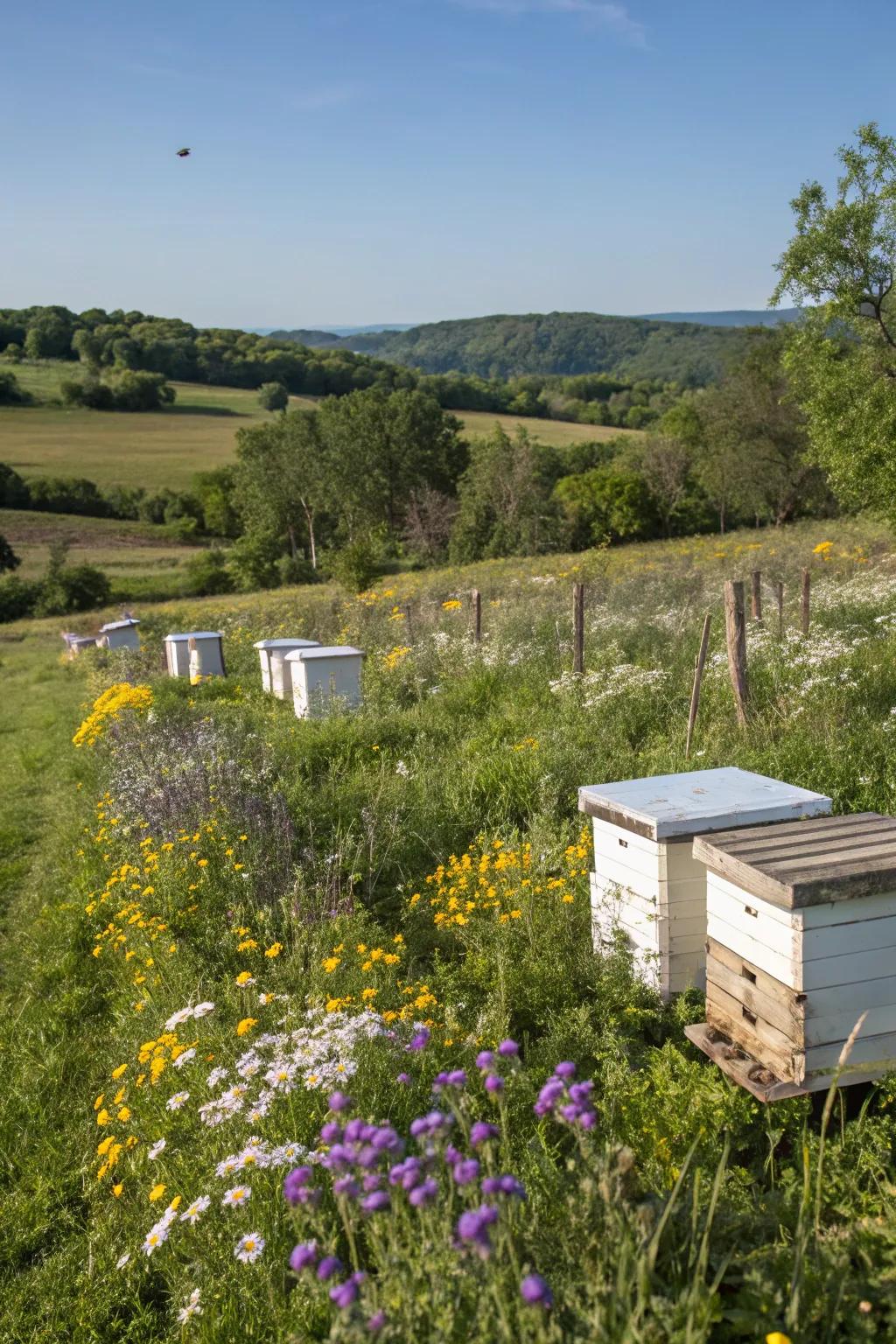 A bustling apiary thriving in natural surroundings.