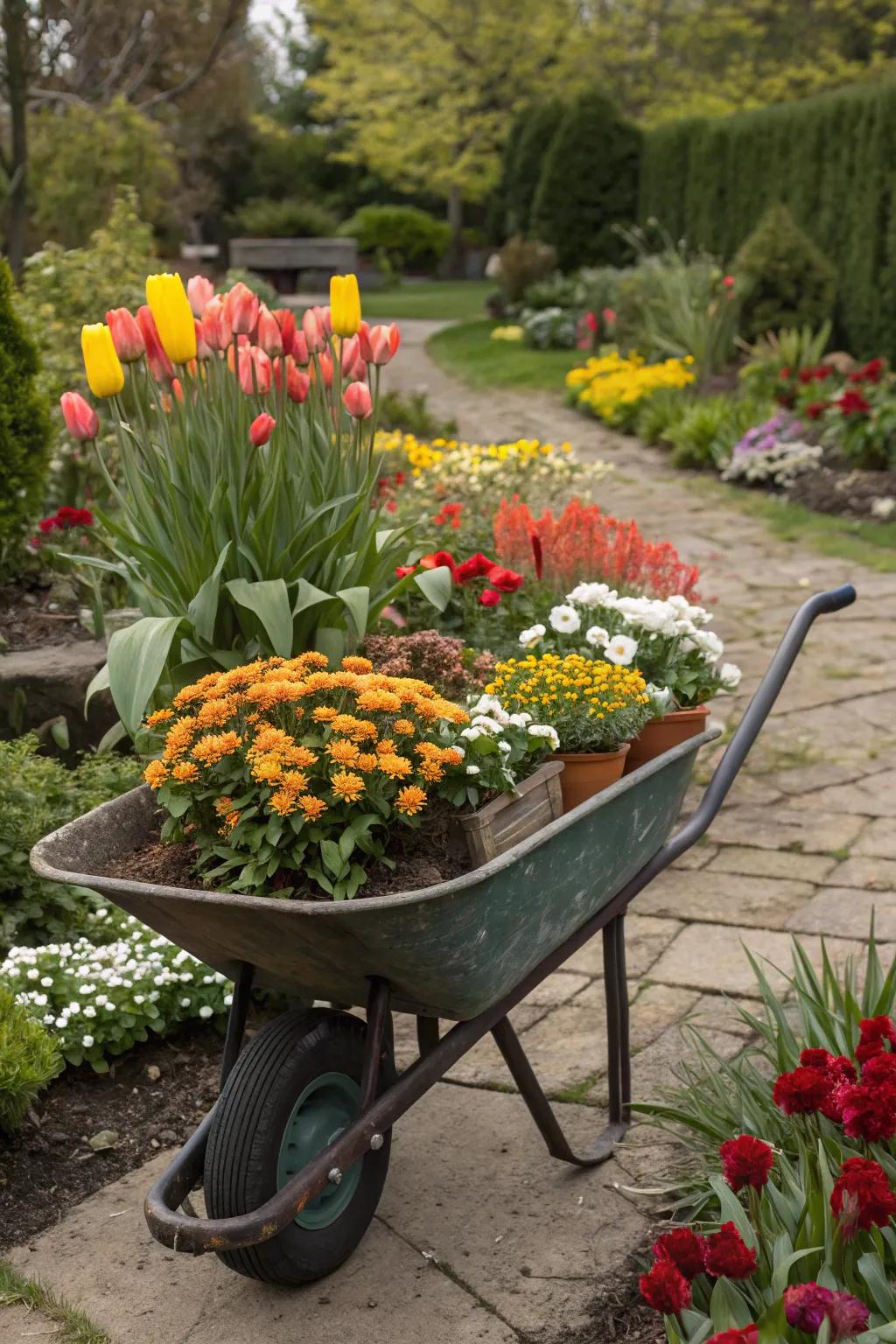 Celebrate each season with a wheelbarrow full of matching blooms.