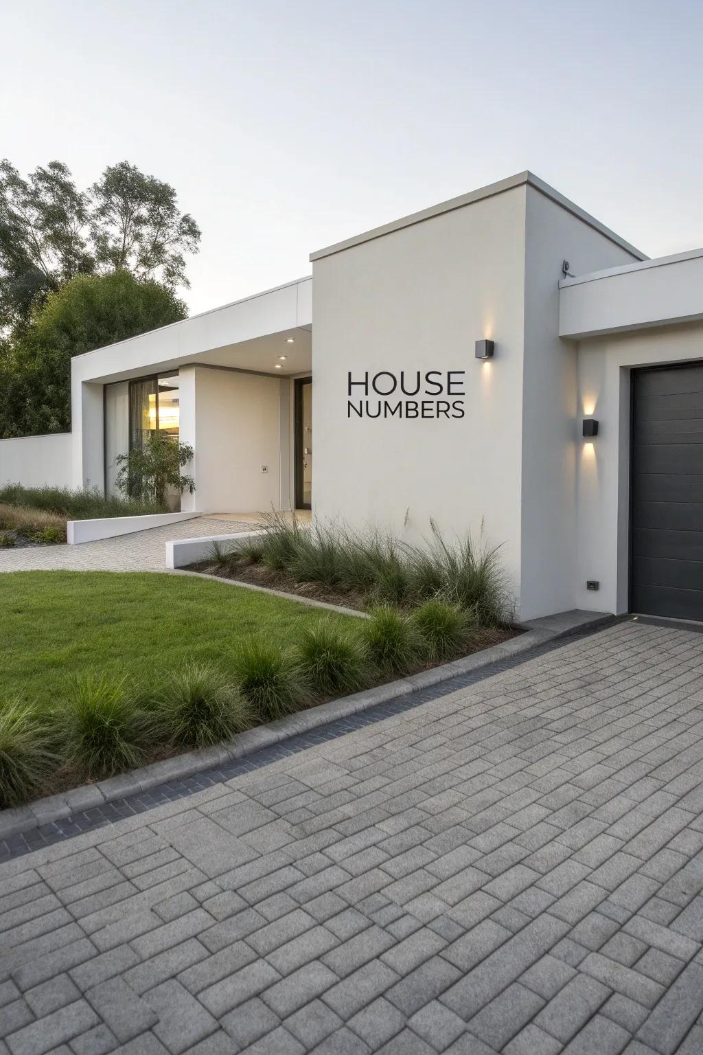 House numbers in a modern font on a home's exterior.