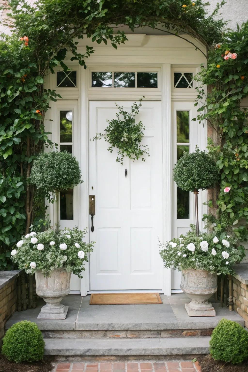 Symmetry brings balance to a white door setting.