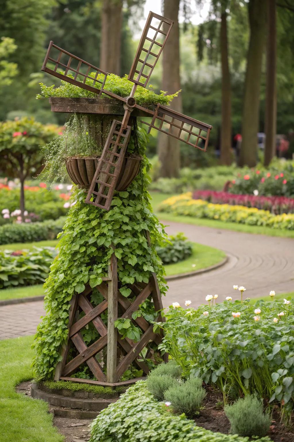 Lush windmill planter spinning in the breeze.