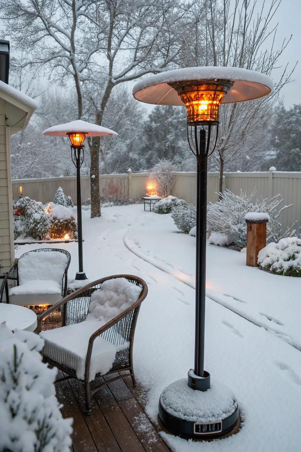 Outdoor heaters keep your space warm and inviting.