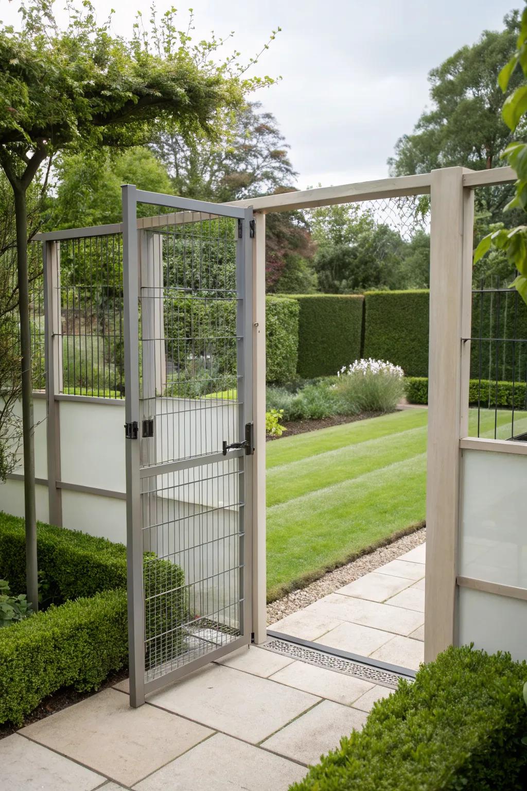 Glass and wire combine for a stylish and private garden gate.