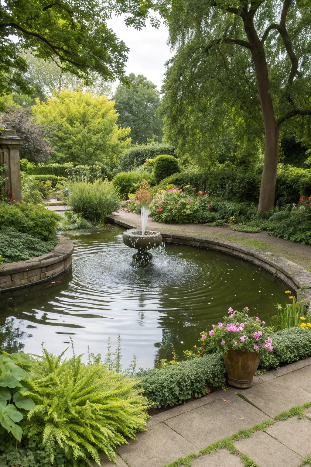 A tranquil pond adds serenity to a Wisconsin garden.