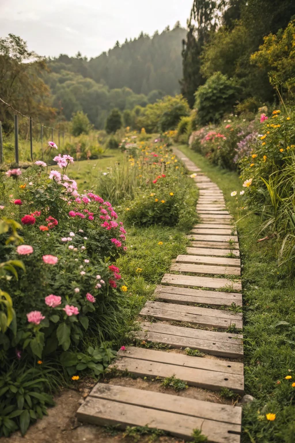 Guide the way with a pallet garden pathway.