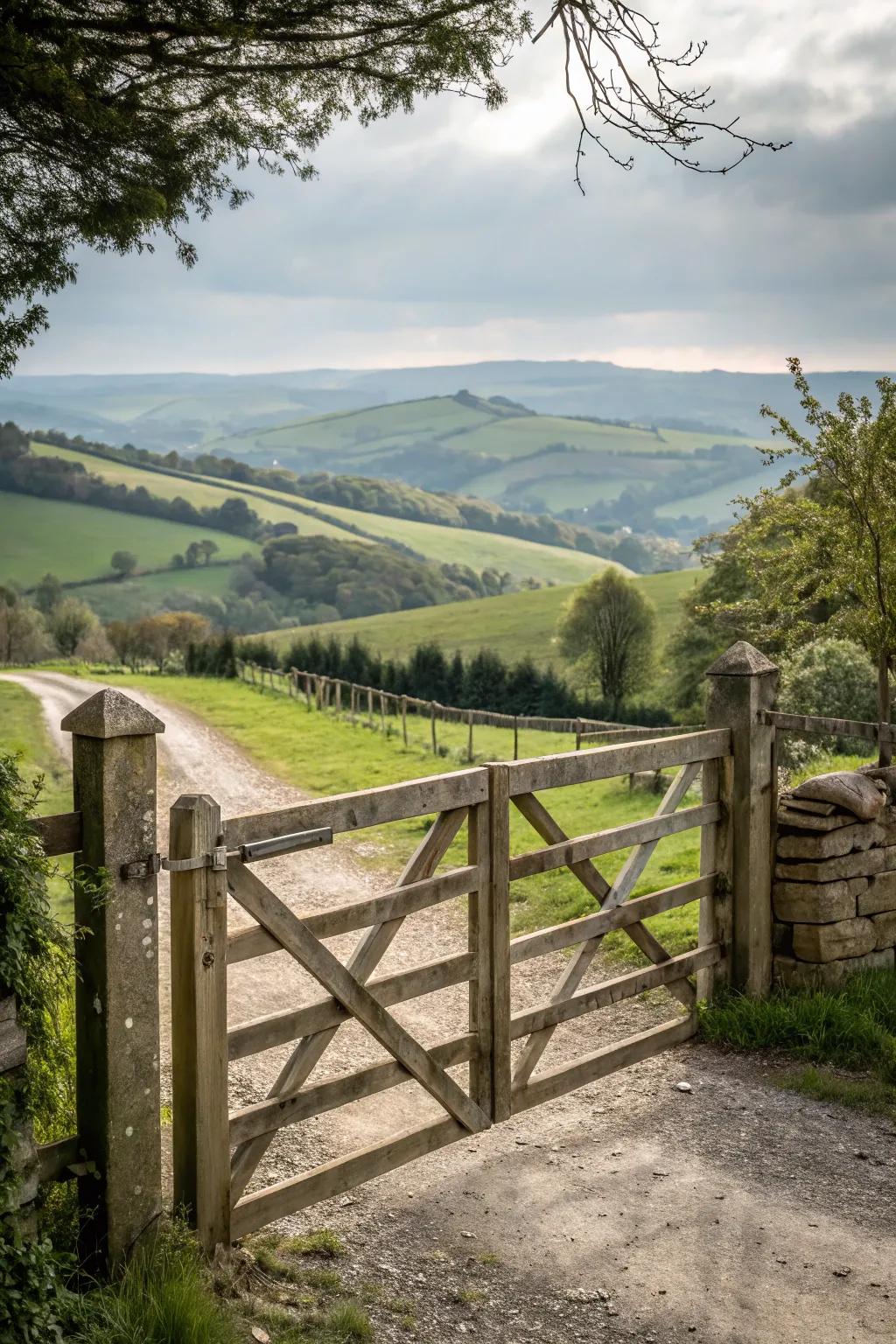 A rustic cross-braced gate for a vintage touch.