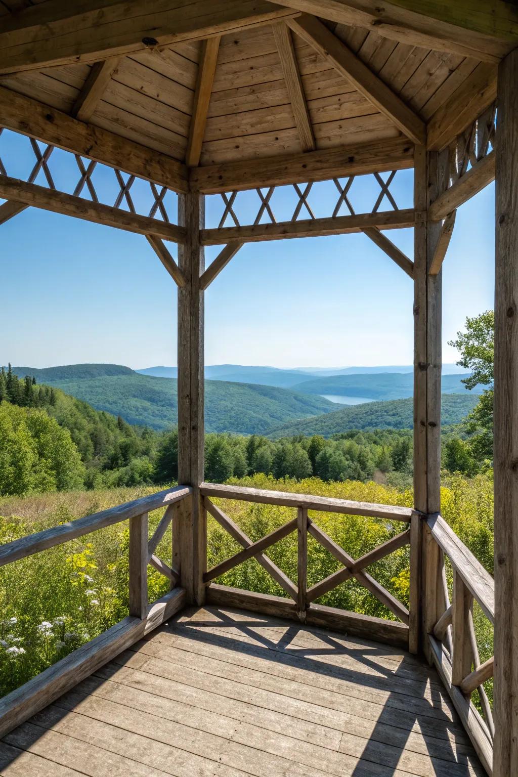 A gazebo with a view, offering a breathtaking perspective of the landscape.