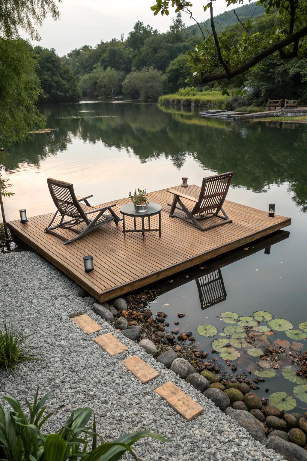 Floating decks create a unique and serene patio experience.