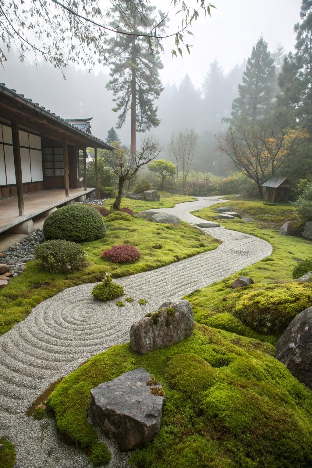 A lush carpet of moss adding vibrancy and tranquility to a zen garden.