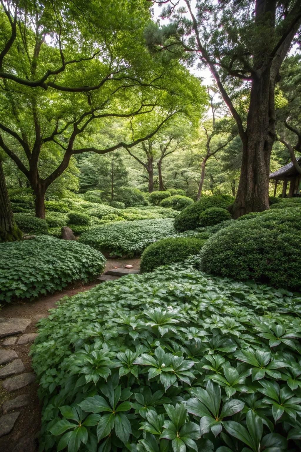 Japanese pachysandra offers effortless greenery in shaded spots.