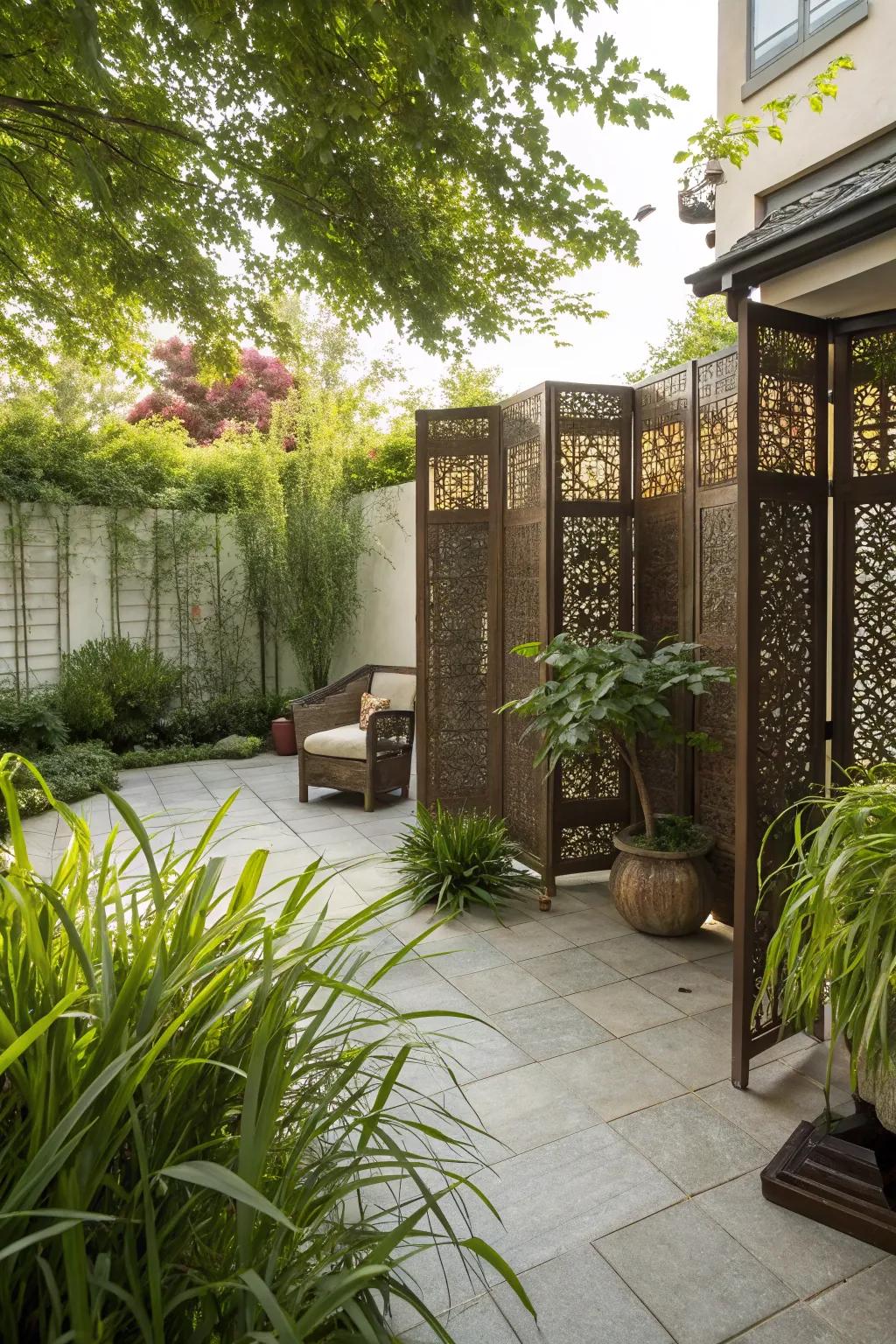 Enhance privacy with stylish screens and greenery.