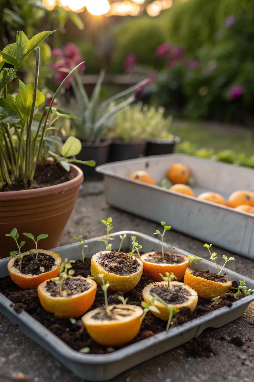 Use citrus peels to start and nourish seedlings.