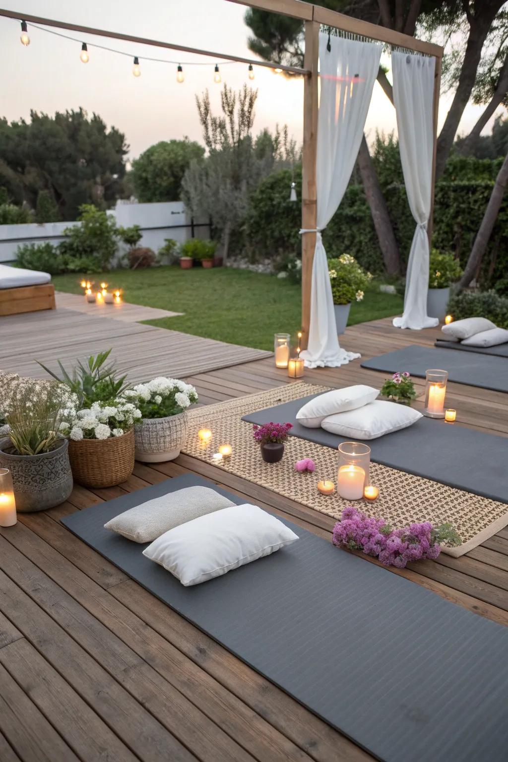 An open-air yoga studio on a 20x20 deck.