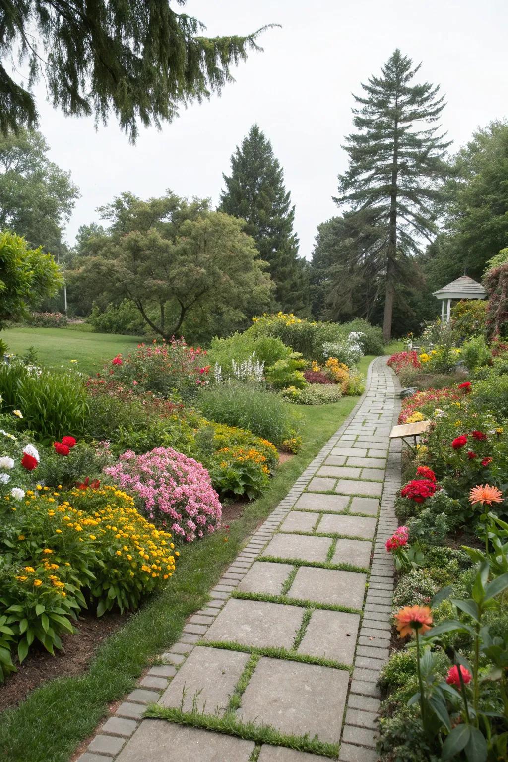 Charming garden pathways crafted with 24x24 concrete pavers.