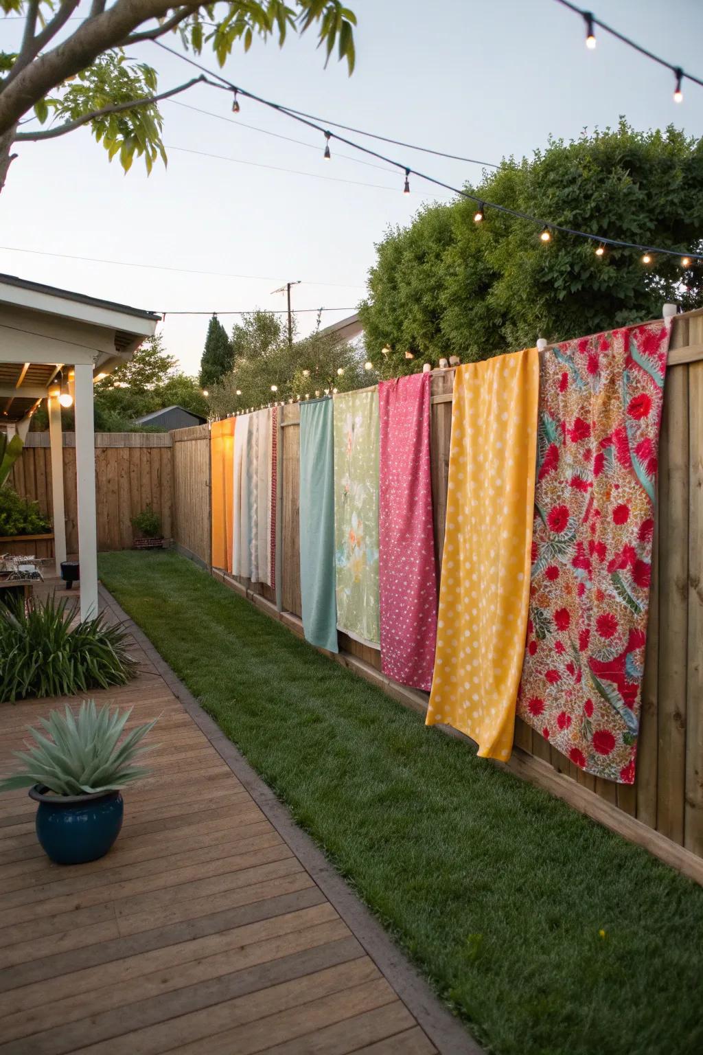 Fabric screens offer a flexible and colorful privacy option.