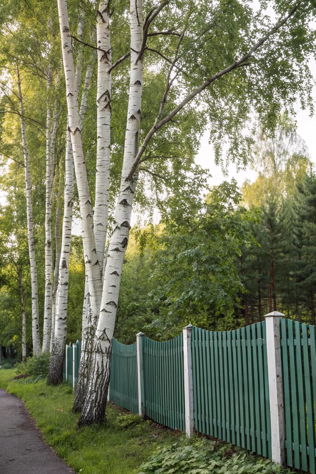 Birch trees add a touch of artistry and privacy.