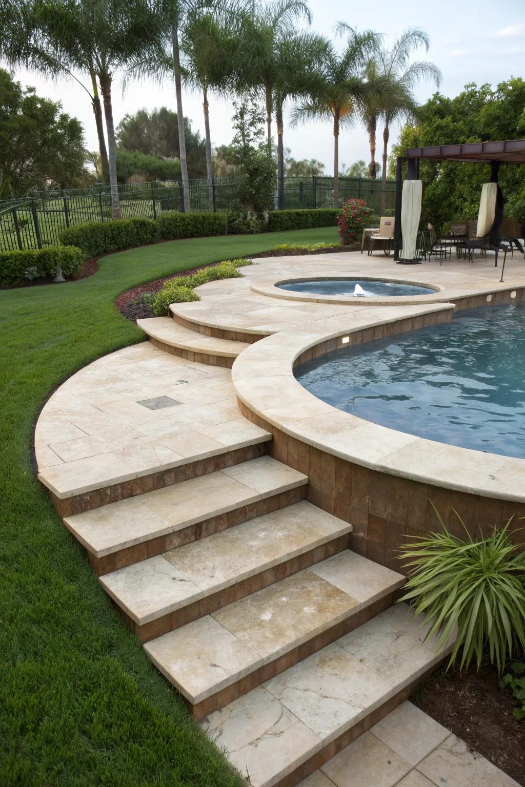 Steps and ramps provide easy and stylish access to your pool deck.