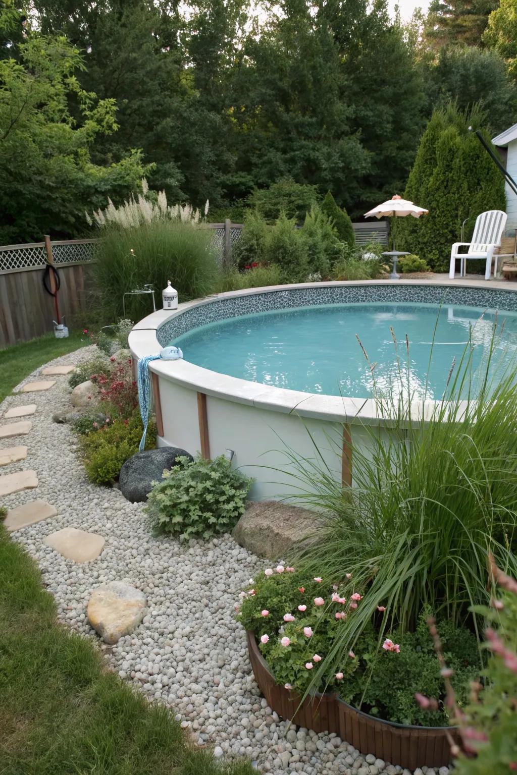 Gravel adds texture and aids in drainage around the pool.