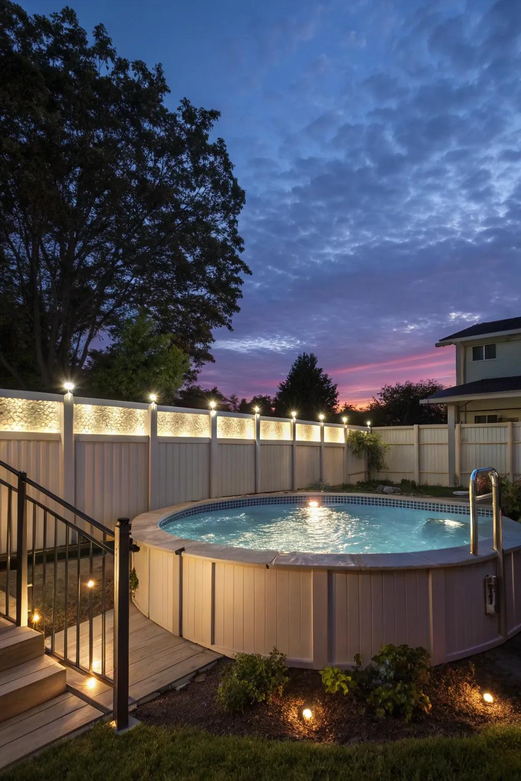 Integrated lighting enhances safety and ambiance.