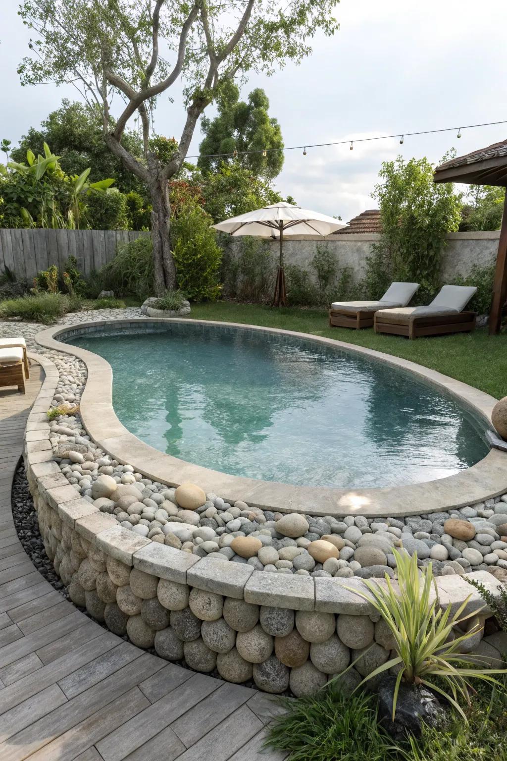 Stone features adding tranquility to the pool area