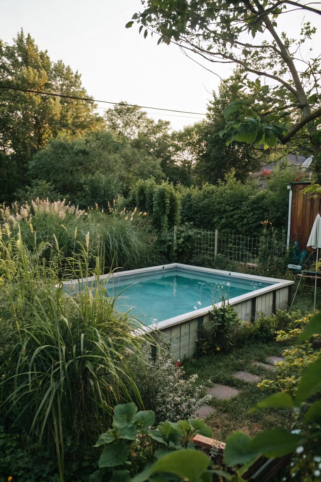 Tall plants create a natural privacy screen around your pool.
