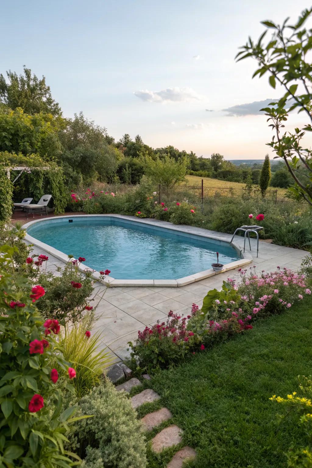 An innovative pool shape that becomes the focal point of the backyard.