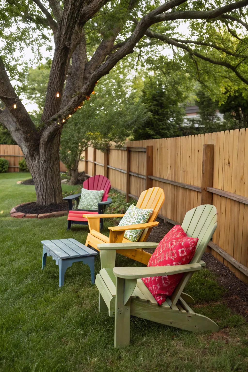 Cushions add comfort and style to Adirondack seating.