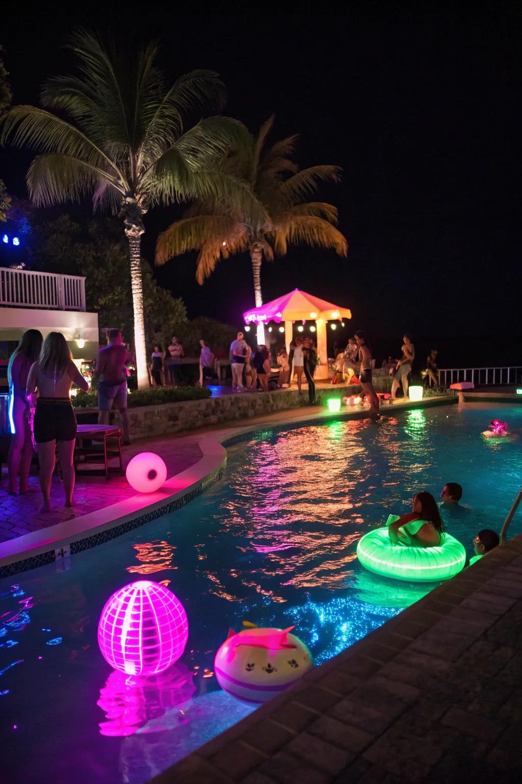 Illuminate your evening with a glow-in-the-dark pool party.