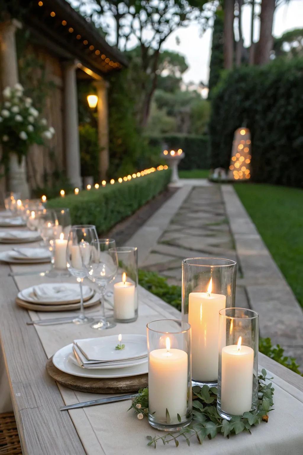 Enhance the ambiance with the soft glow of white candles.
