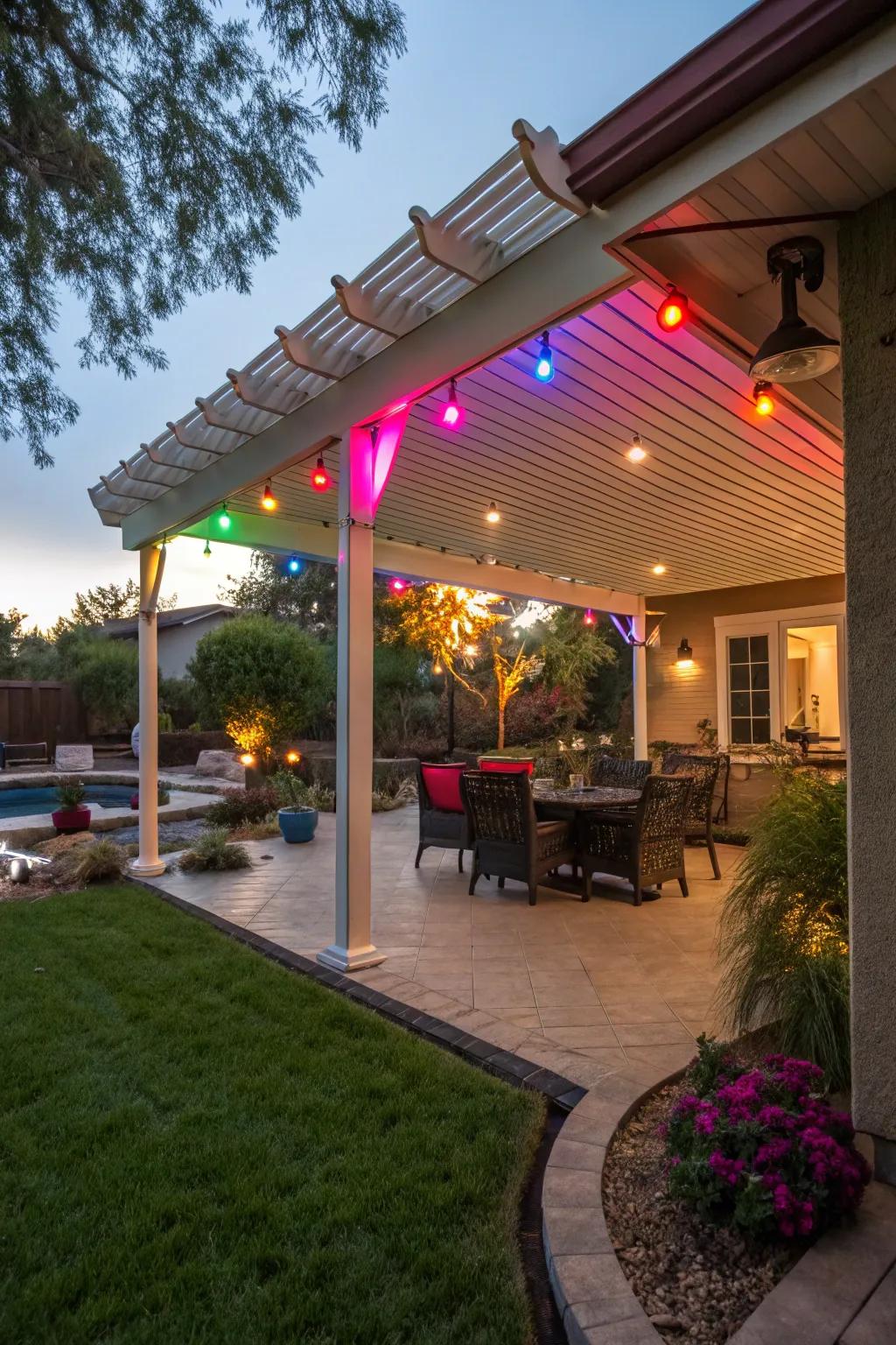 Create a lively atmosphere with colorful accent lighting.