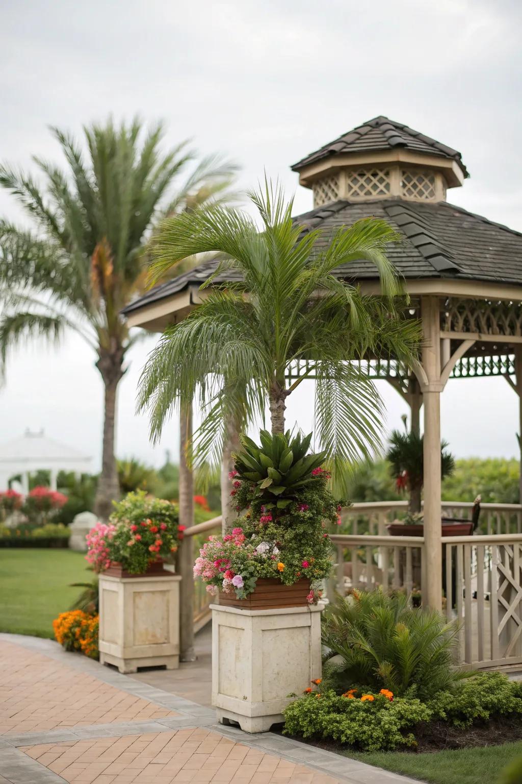 Palm trees create a tropical escape right in your backyard.