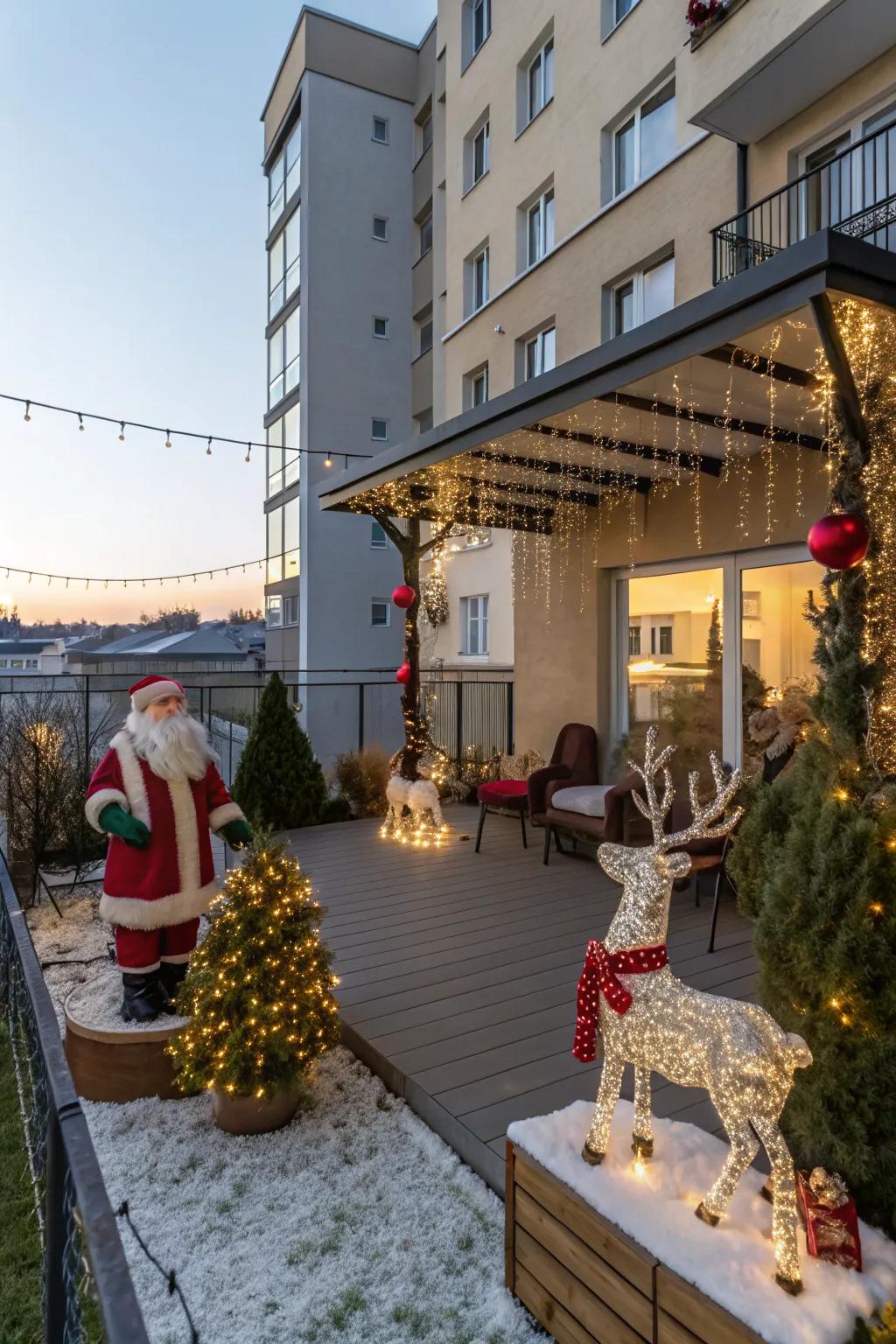 Festive figures bring whimsy to the patio.