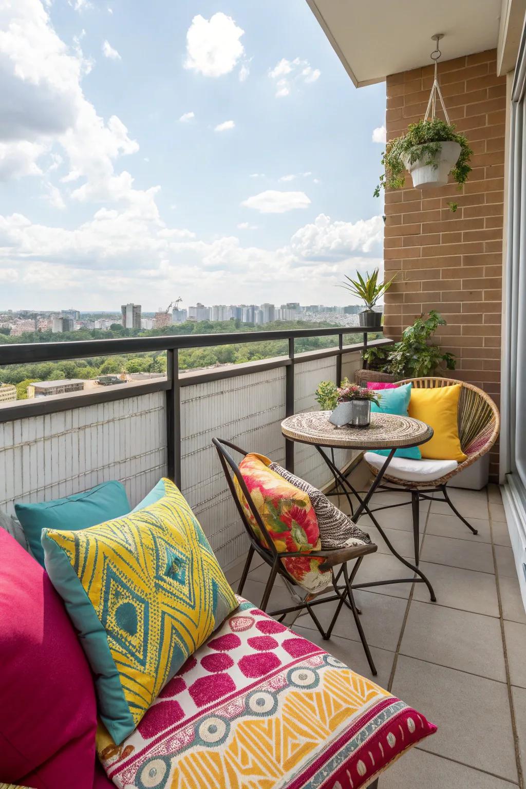 Throw pillows add color and comfort to your terrace seating.