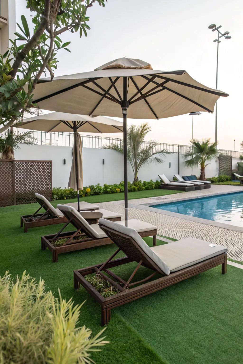 Create inviting lounging spaces with soft artificial grass.
