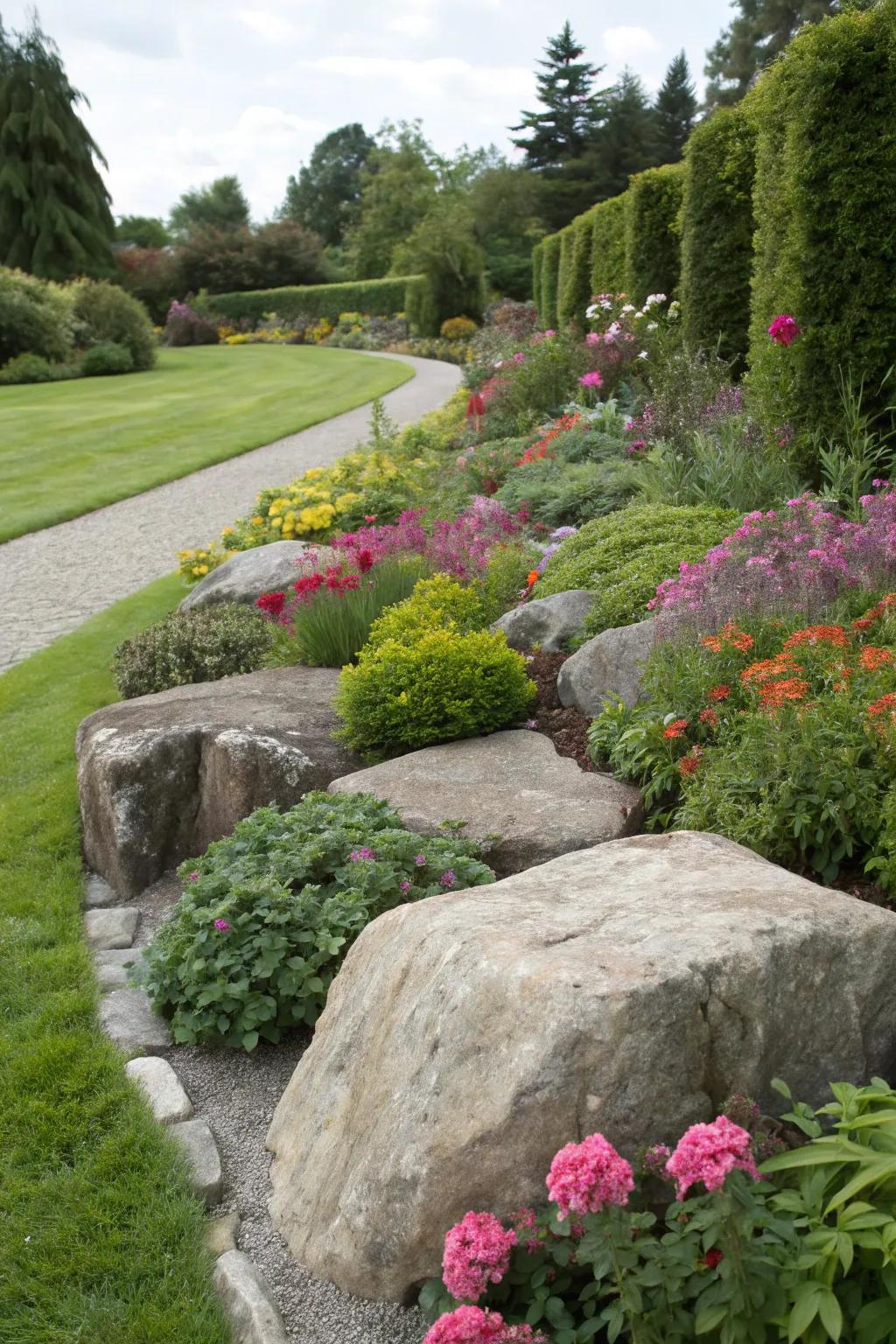 Faux rock gardens add drama and texture without the weight and upkeep of real rocks.