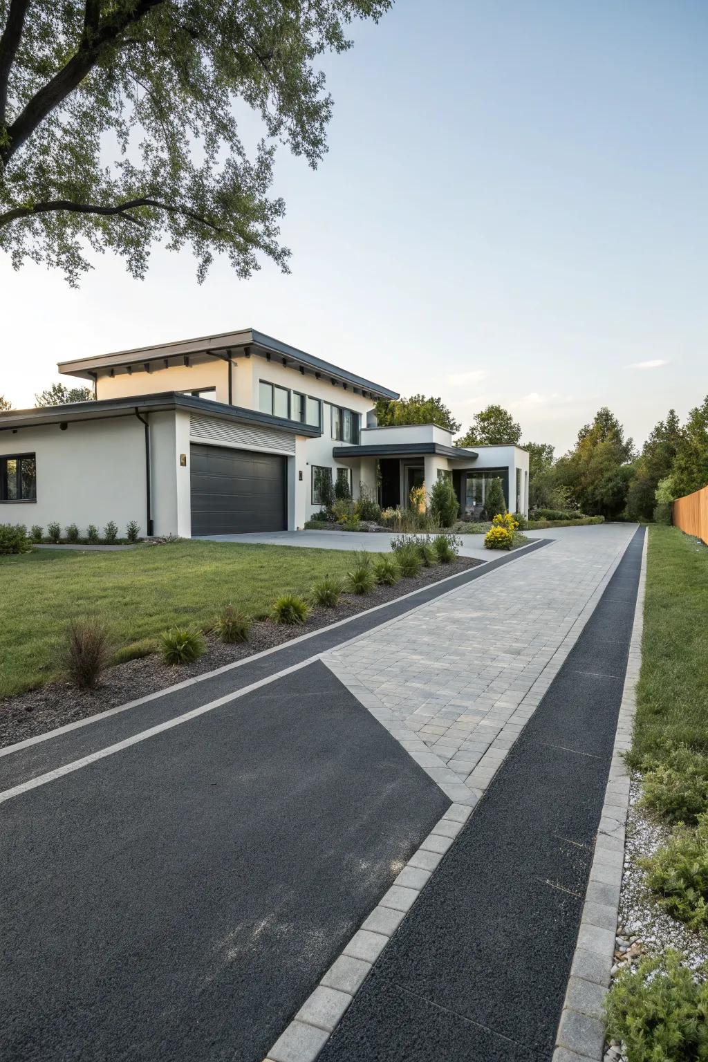 A modern asphalt driveway with sleek, clean lines.