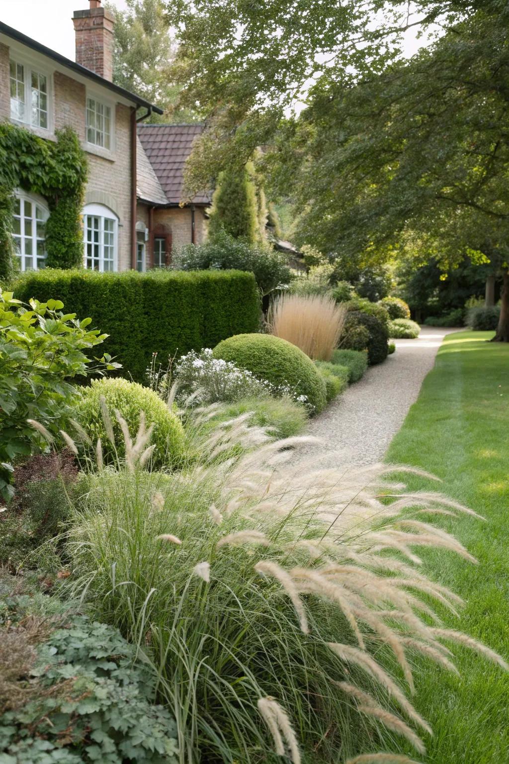 A blend of textures adds depth to a front garden.