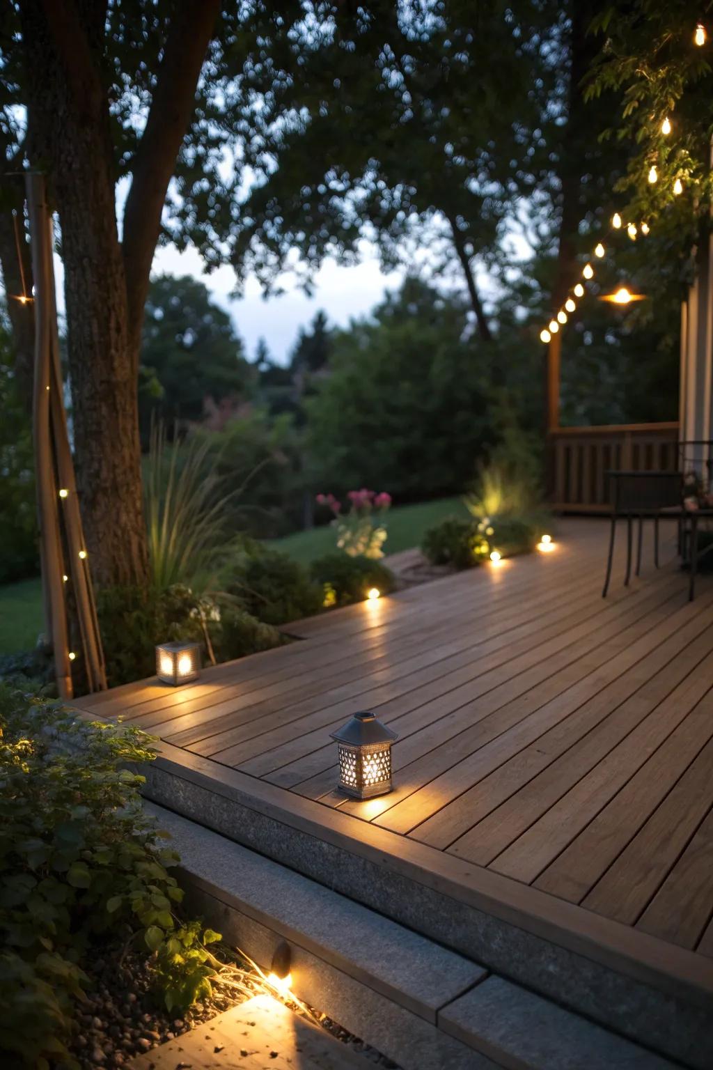Subtle lighting transforms your deck into a nighttime retreat.