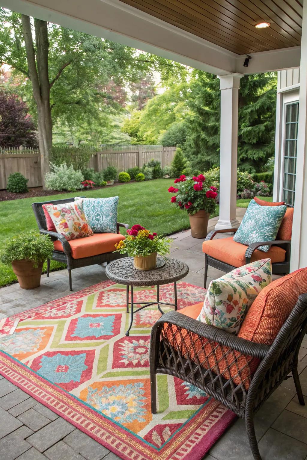 Decorative accents like cushions and rugs bring color and comfort.