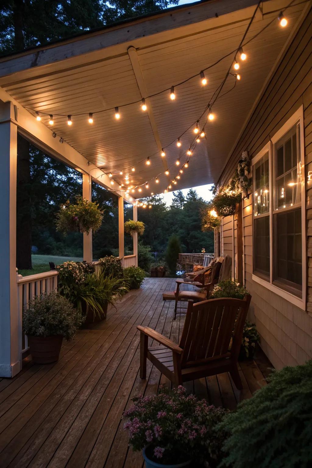 Create a magical evening ambiance with string lights.