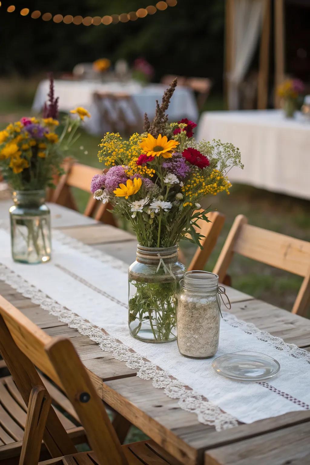 Mason jars make for delightful DIY centerpieces.