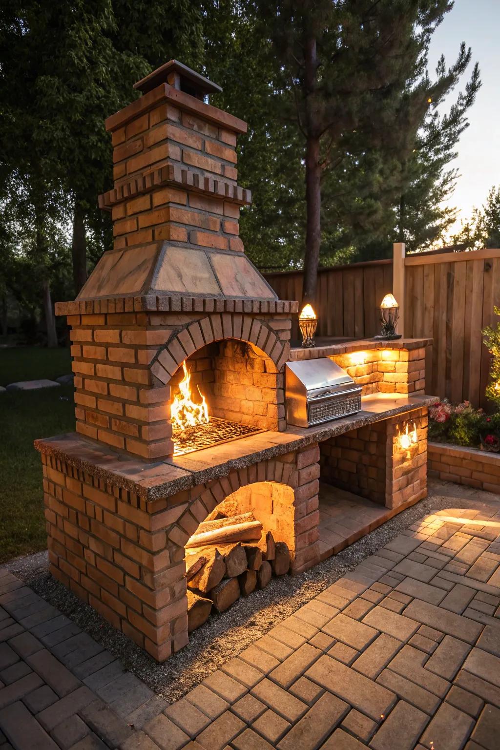 A brick BBQ pit offers both beauty and functionality.
