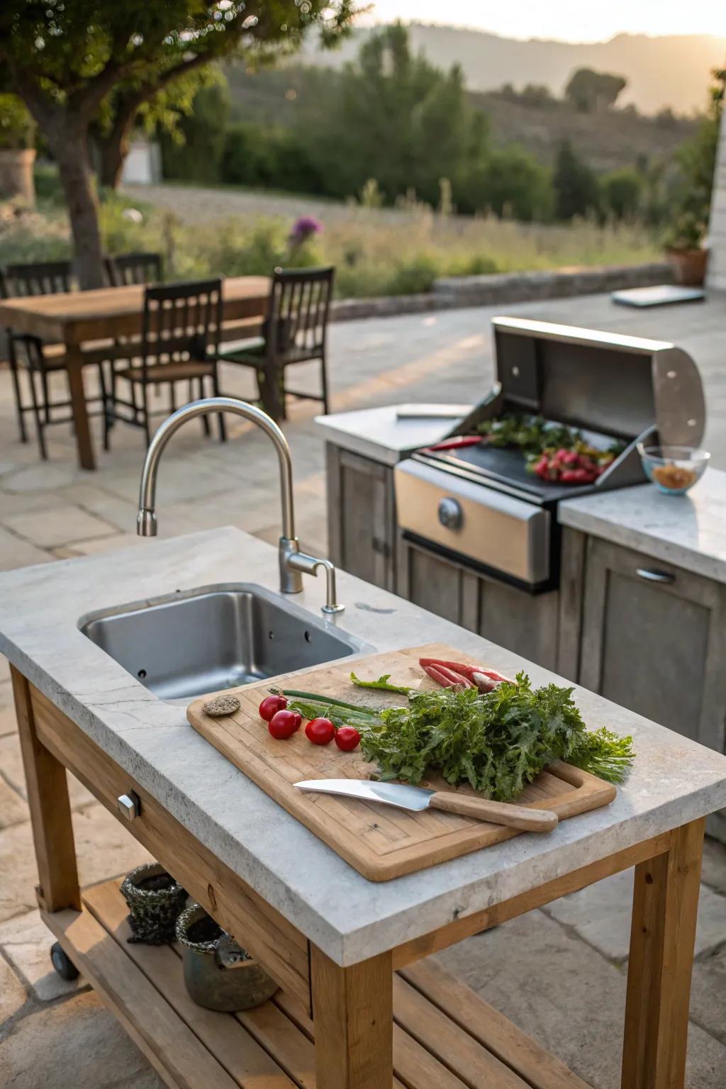A functional prep station keeps your BBQ area organized and efficient.