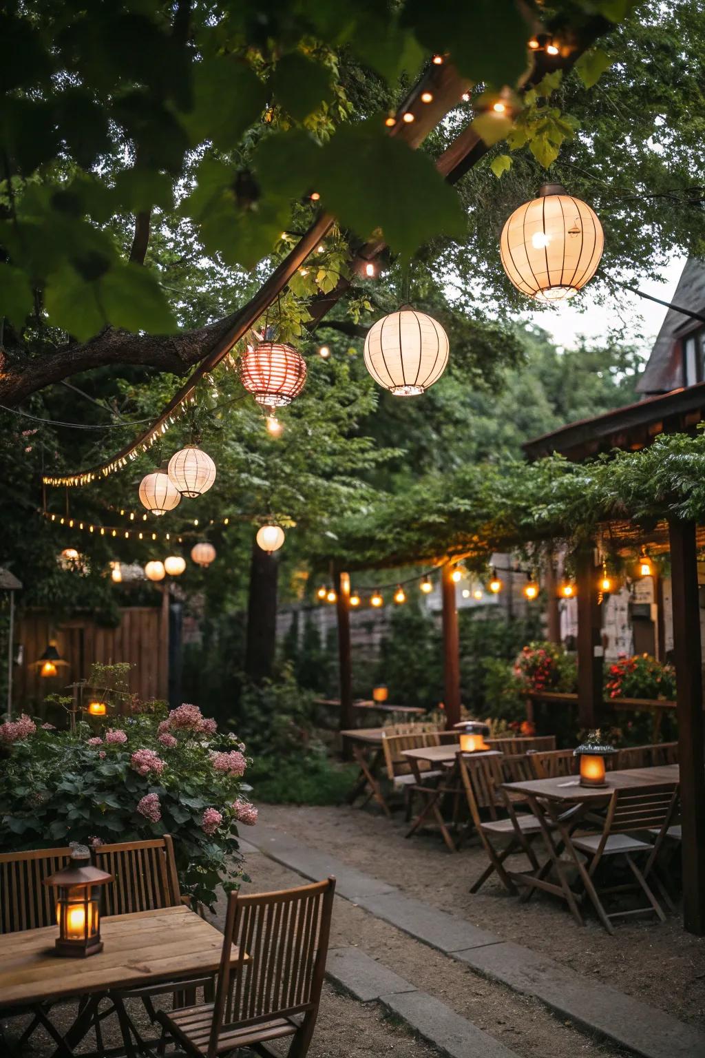 Lanterns add a whimsical touch to your outdoor space.