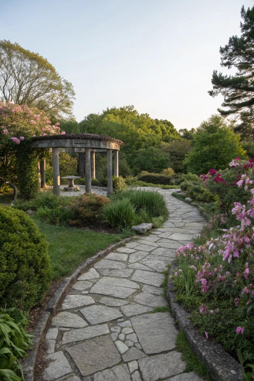 A welcoming stone path leading to a circular patio.
