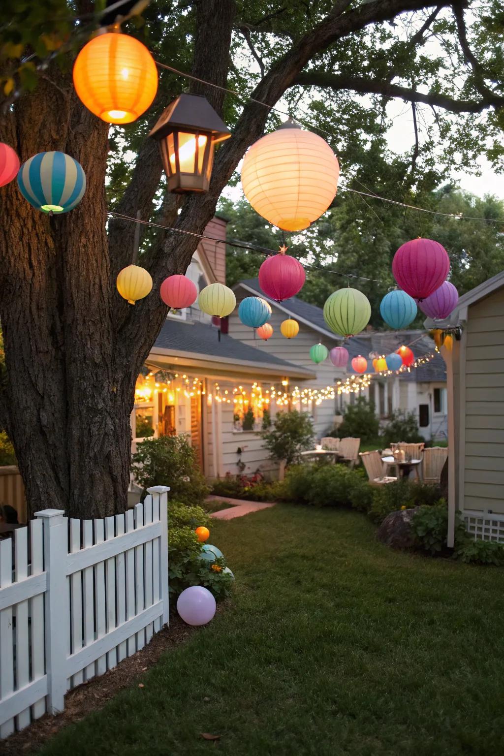 Balloons and lanterns add a festive and colorful touch to your backyard concert.
