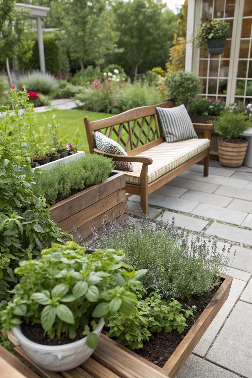Relax and enjoy your edible garden with inviting outdoor seating.