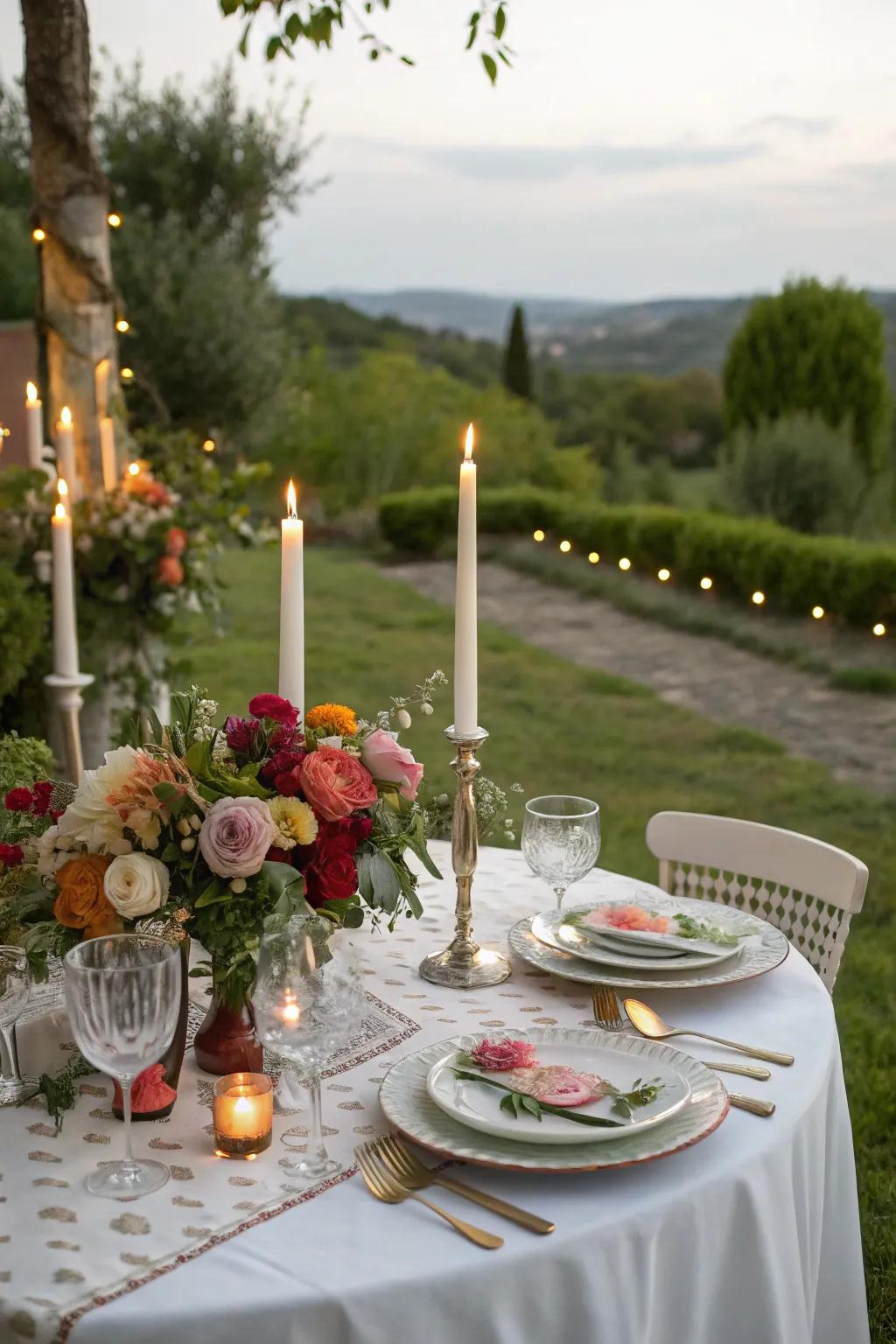 Dine in style with a charming outdoor dining setup.
