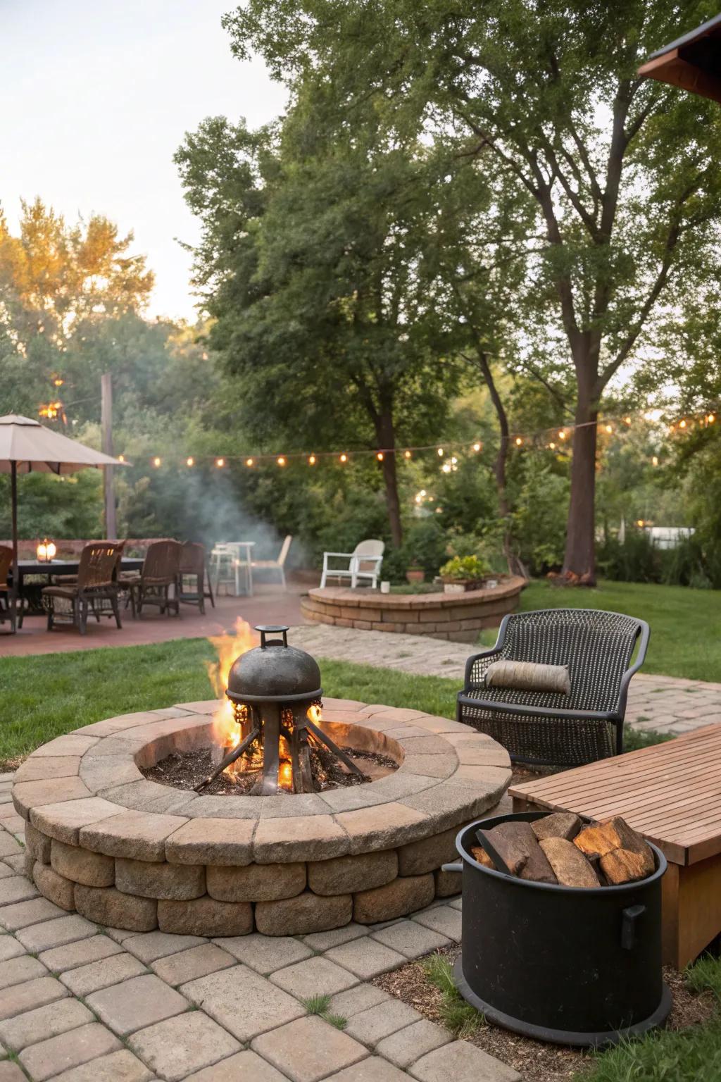 A fire pit with built-in smokers is ideal for BBQ lovers.